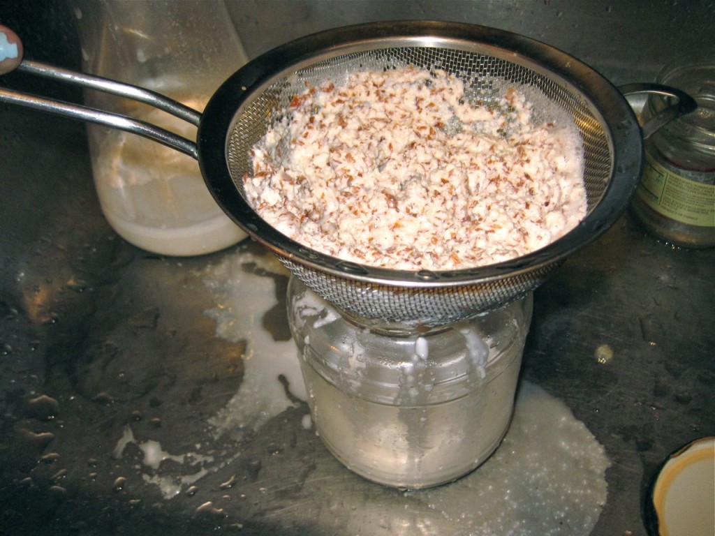strain the almond milk through a sieve