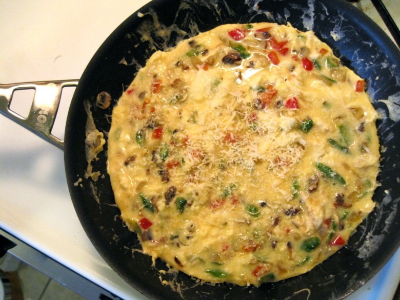 frittata ready to put in the oven