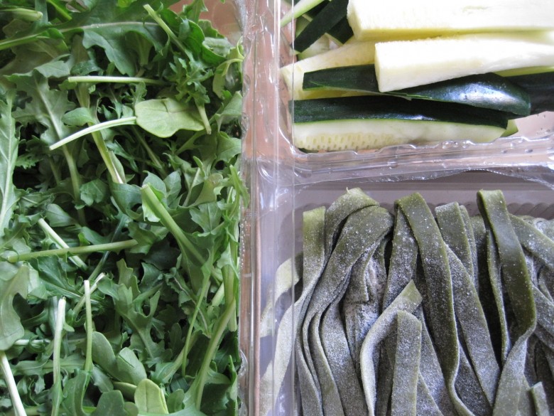 spinach fettuccine, zucchini and arugula