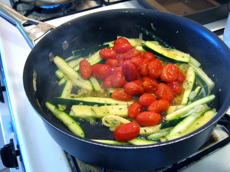 simple roasted grape tomato and zucchini sauce