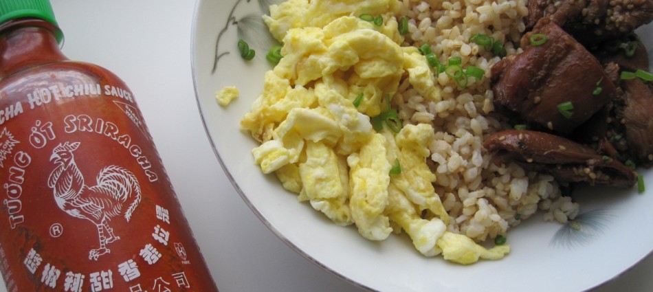 teriyaki chicken with eggs and brown rice