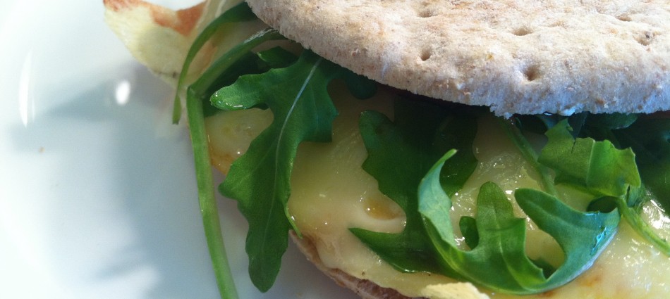 egg swiss and arugula breakfast sandwich