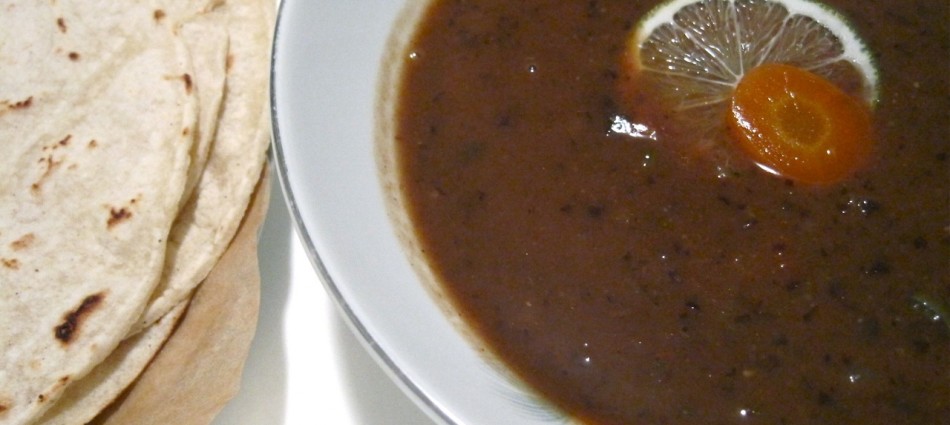 black bean soup with corn tortillas